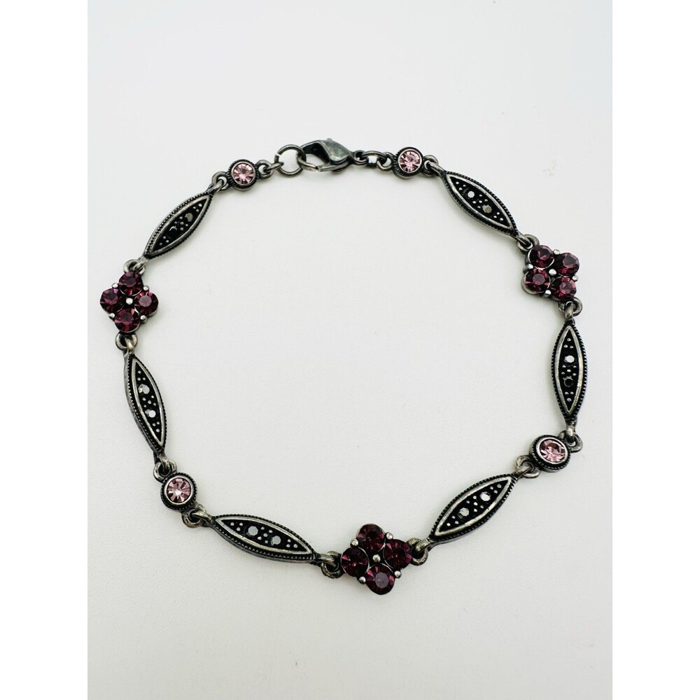 Vintage Marcasite Pink Rhinestone Bracelet 7.5”